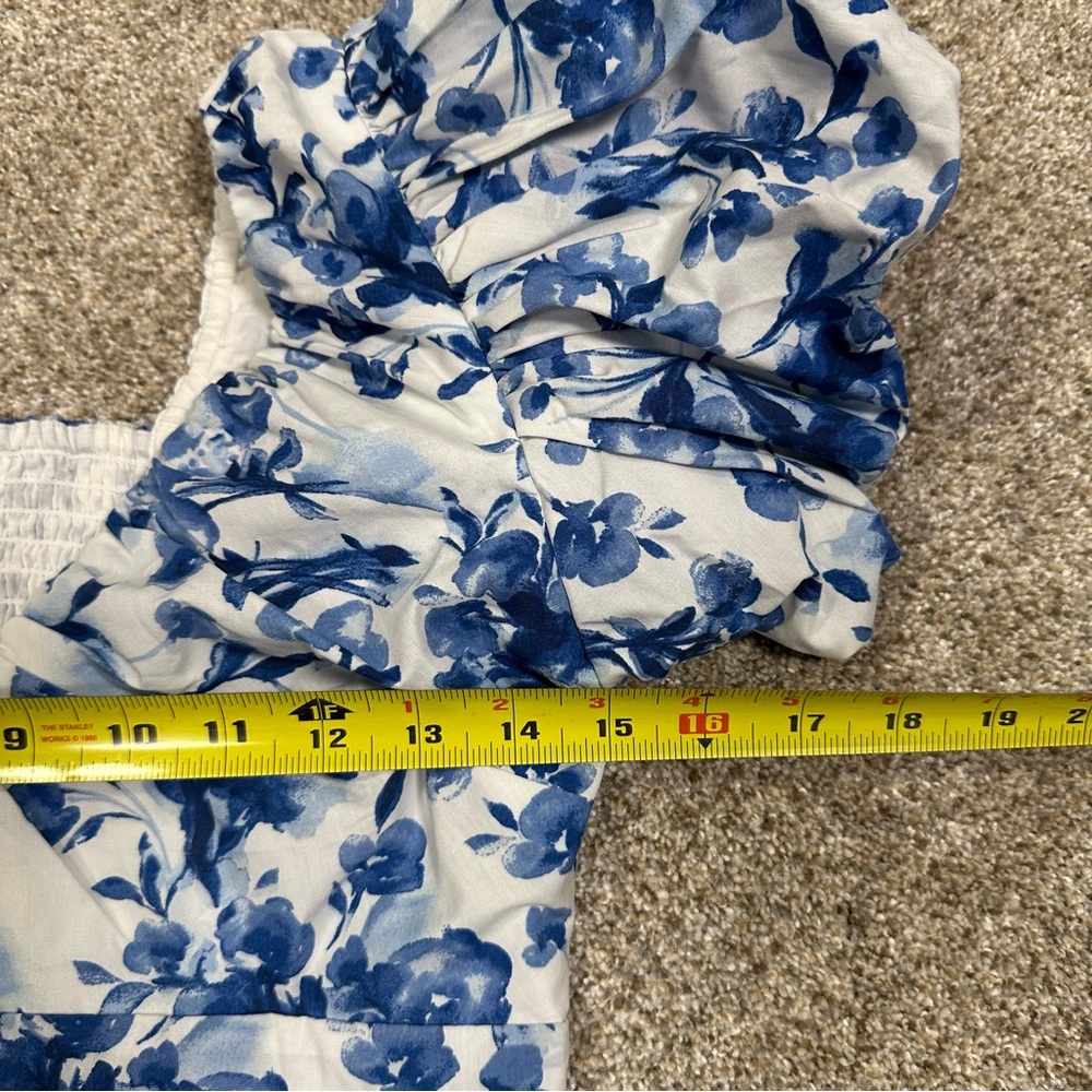 Abercrombie Floral Blue Puff Sleeve Top - Picture 4 of 5